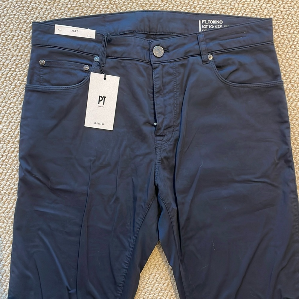 PT Torino Jazz Jeans in dark blue and cotton silk blend . NWT . Amazing fabric !
